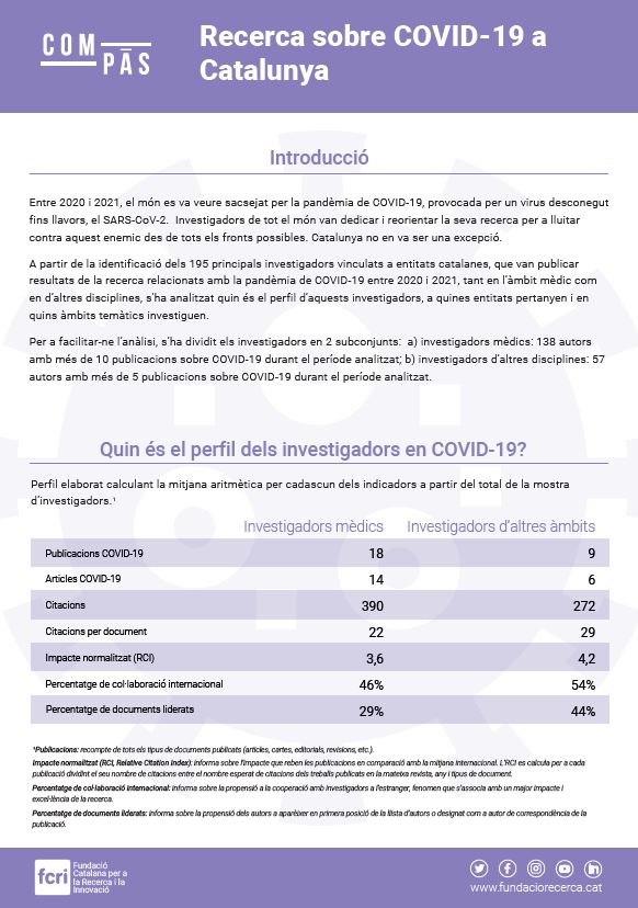 Recerca sobre COVID-19 a Catalunya (Infografia)
